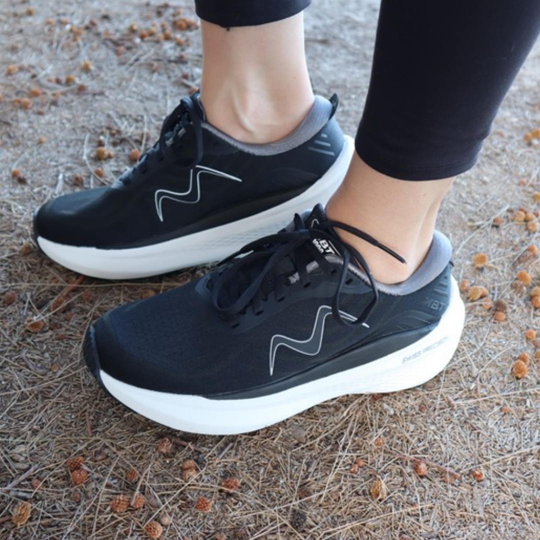MBT-1000 black womens sneakers with white soles